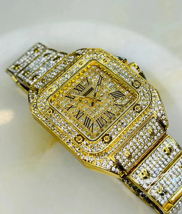 Women’s Luxury Gold Diamond Watch / ساعة نسائية فاخرة باللون الذهبي المرصعة بالأحجار