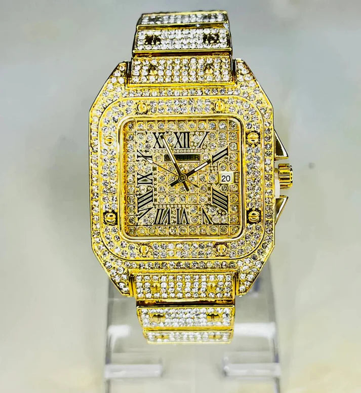 Women’s Luxury Gold Diamond Watch / ساعة نسائية فاخرة باللون الذهبي المرصعة بالأحجار
